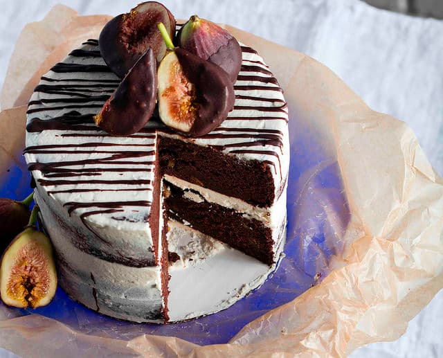 Gluten-Free Chocolate Cake with Red Wine-Soaked Figs and Vegan Buttercream