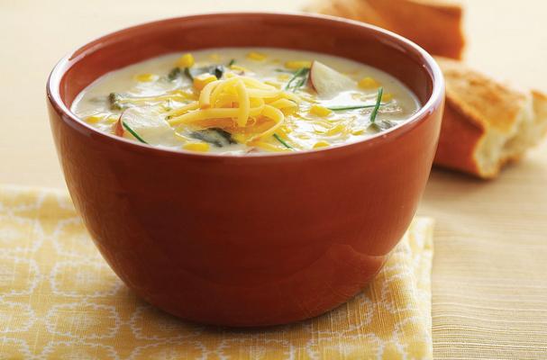 Corn Chowder with Potatoes, Poblanos, and Smoked Gouda