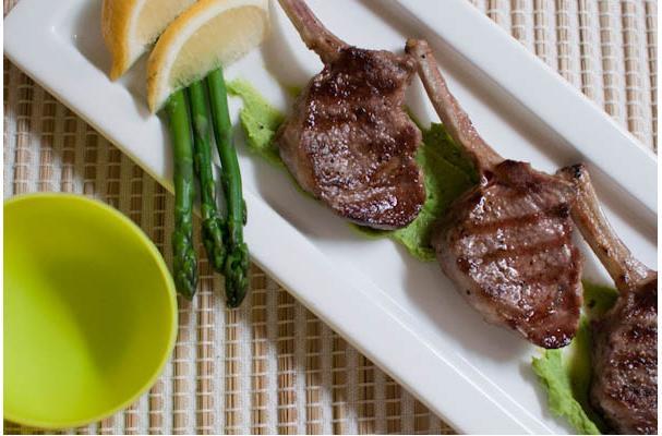  Grilled Lamb Cutlets With Fresh Pea and Broad Bean Puree