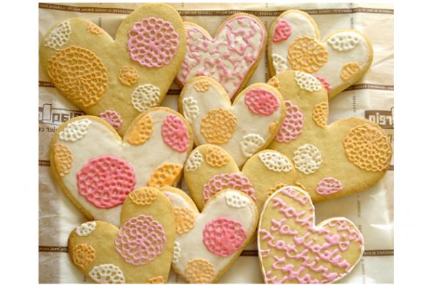 Heart Shaped Sugar Cookies with Royal Icing Lace