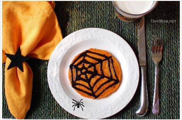 Halloween Pumpkin Pancakes with Black Cinnamon Syrup