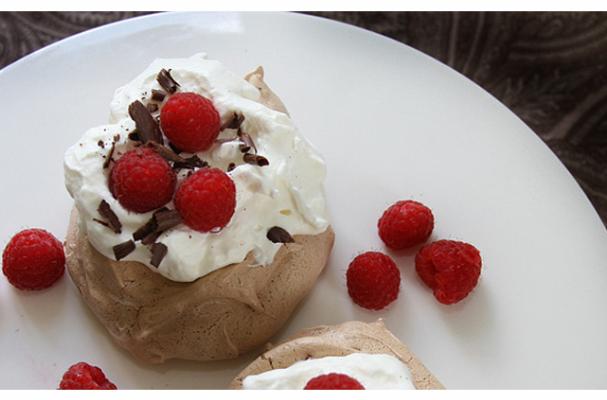 mini chocolate pavlova with raspberries