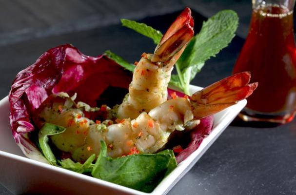 Shrimps Mojito Tapas with Honey Red Pepper Mint Dressing Saladette