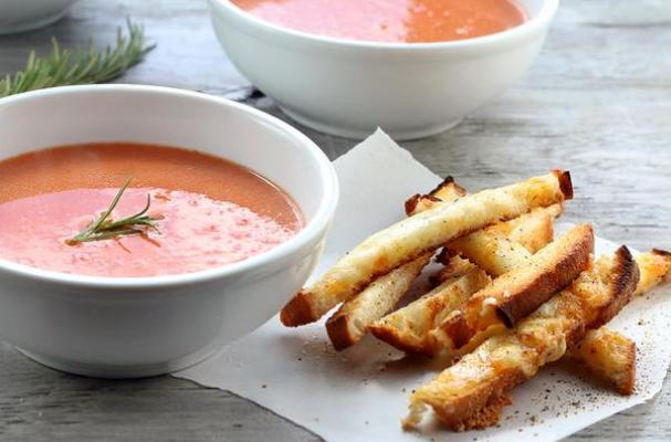 Rosemary Tomato Soup with Grilled Cheese Sticks