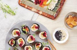 Raw Rainbow Vegetable Sushi with Quick Pickled Ginger