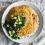 Pudla: Indian chickpea pancakes with peas, cilantro, and sauteed spinach