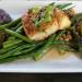 Sablefish with green beans, corn coins, and purple broccoli